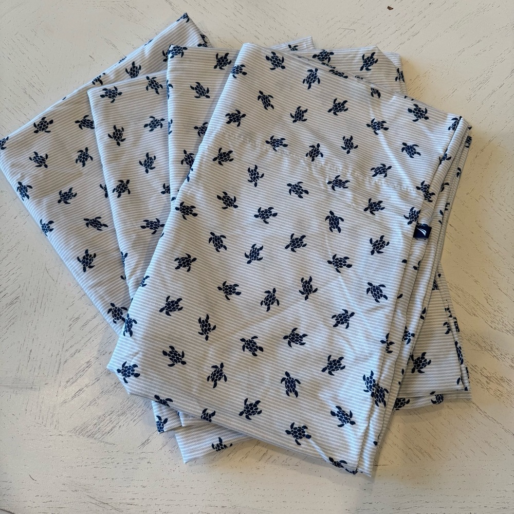 Nautica Navy Blue and White Sea turtle striped standard pillowcases. Set of 4